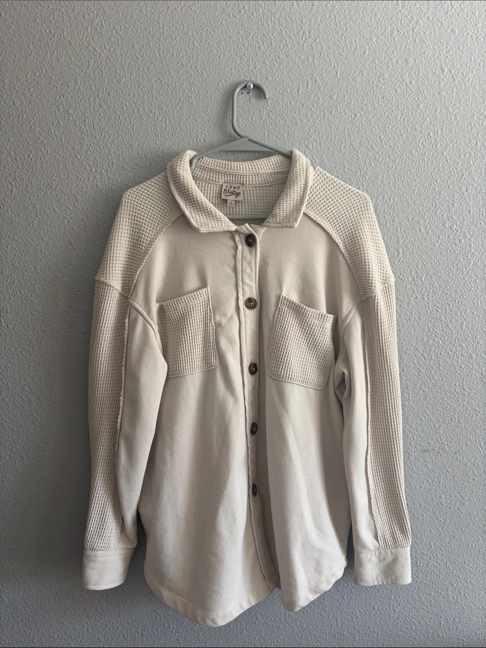 Como Vintage Textured Long Sleeve Shirt in Cream Size Small